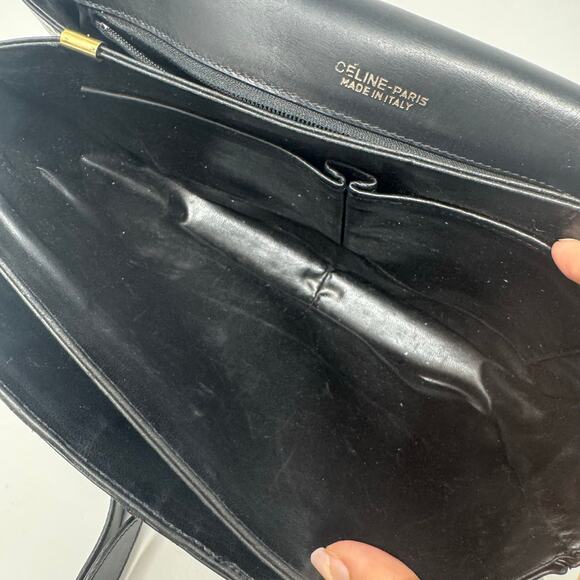 Celine Vintage Black Leather Horsebit Shoulder Bag | Box Calf | Gold Hardware - Picture 12 of 14